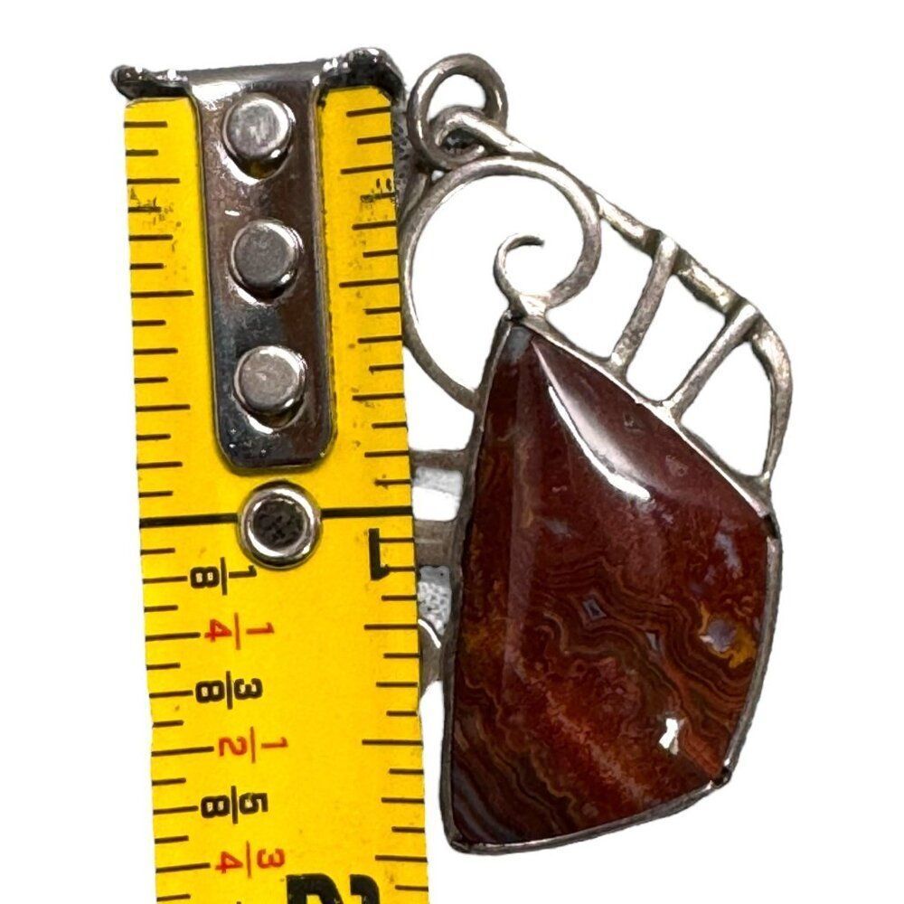Vintage Silver & Red Jasper Artisan Pendant Art Deco Elegant Design Statement 2" - Picture 3 of 4